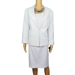 EMILY 2PC White Polyester Lined Collarless Cocktail Dress Suit Set